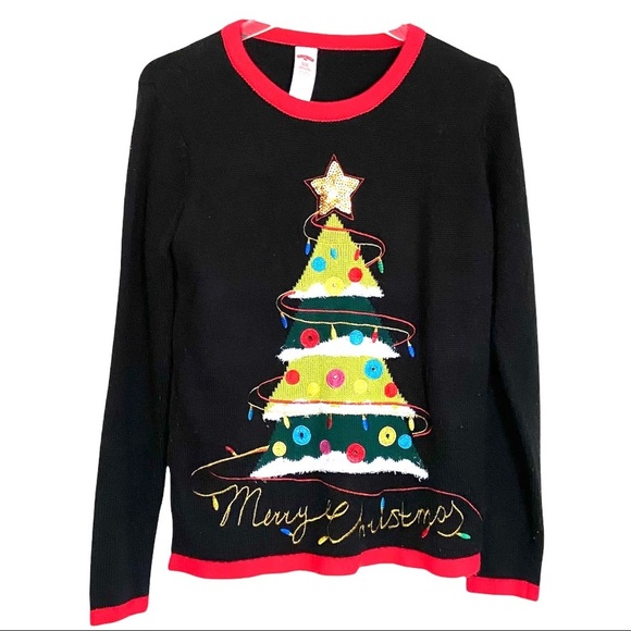 Holiday Time Black Christmas Sweater Christmas Tree Design Size S/CH (4-6) - Picture 1 of 6